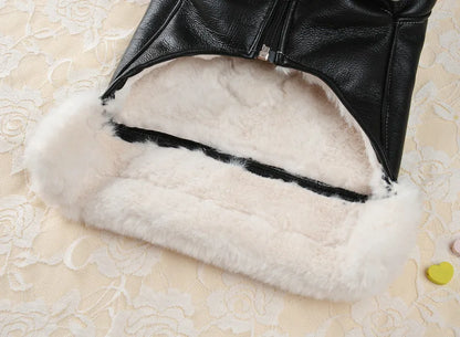 Warm Fleece-Lined Leather Jacket for Dogs and Cats