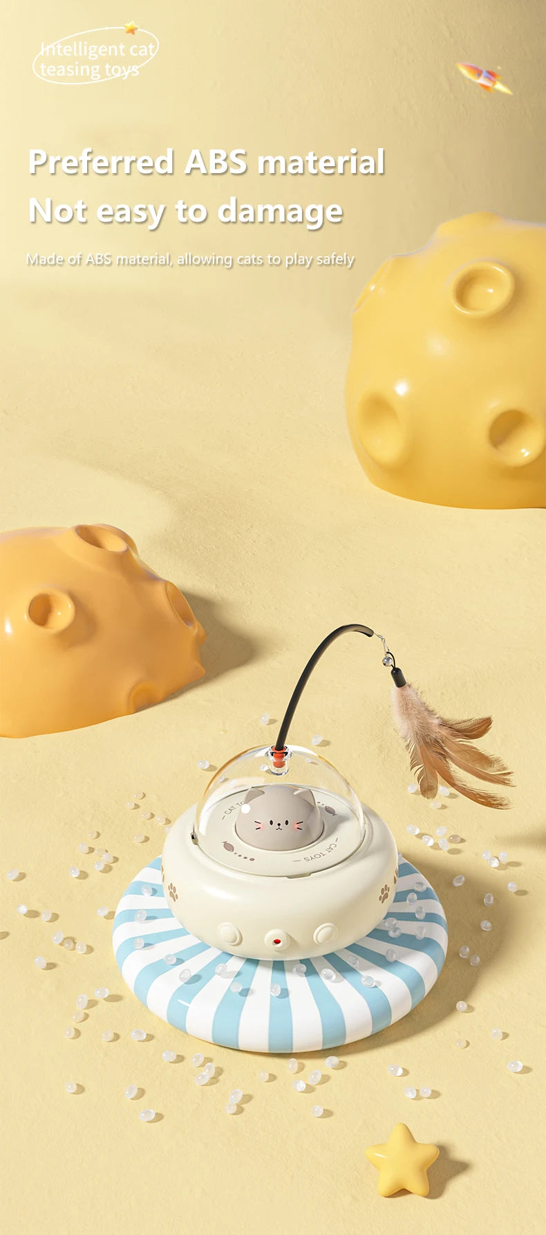 Electric UFO Cat Teaser Toy with Replaceable Feather Bell