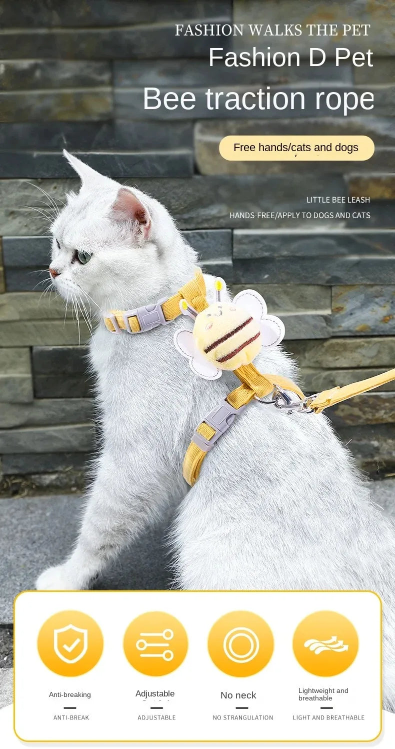 Adjustable Cartoon Bee Pet Harness and Leash Set for Small Dogs