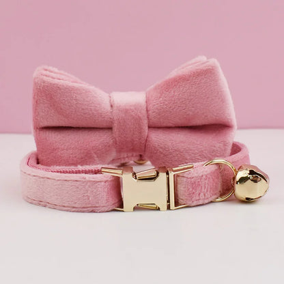 Personalized Velvet Cat Collar with Name Plate and Bow Tie