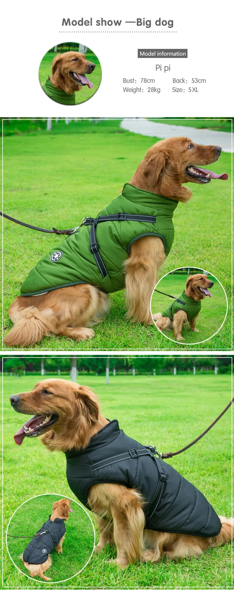 Waterproof Winter Dog Jacket with Harness for Large Breeds
