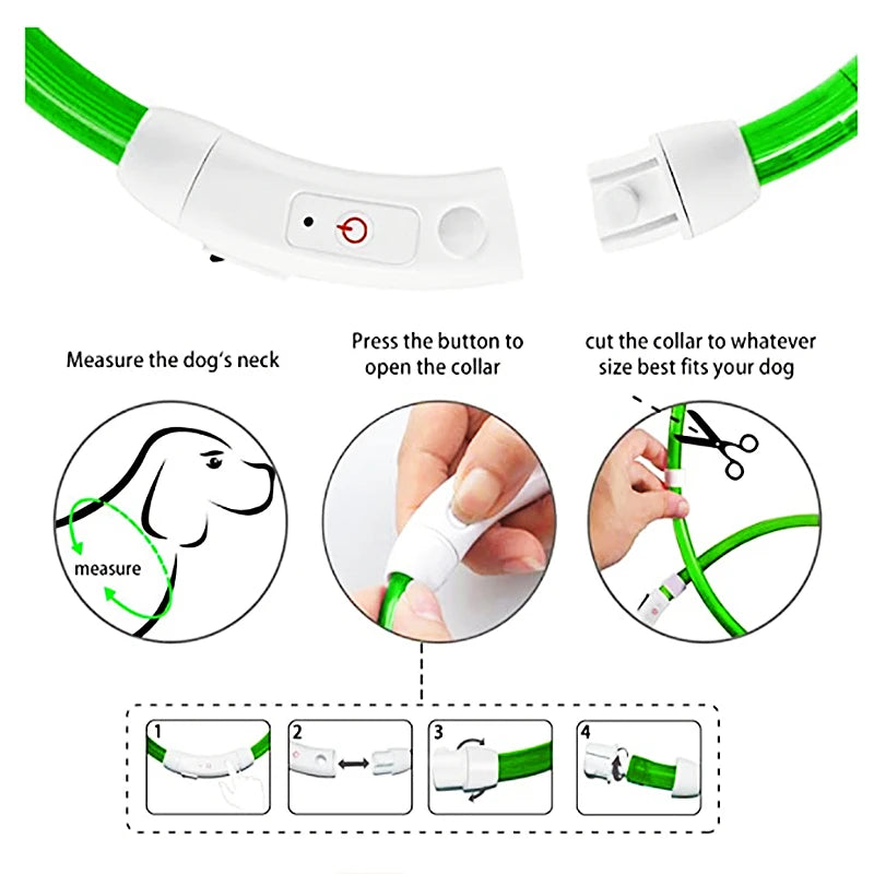 LED Glowing USB Rechargeable Pet Safety Collar for Dogs and Cats