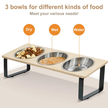 Tilted Raised Cat Feeder with 3 Stainless Steel Bowls