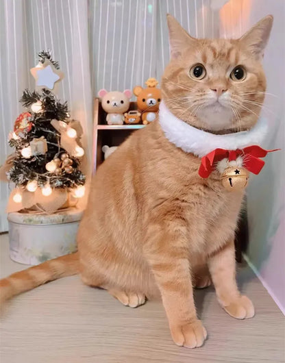 Festive Cat Scarf with Bell Necklace for Holiday Photoshoots