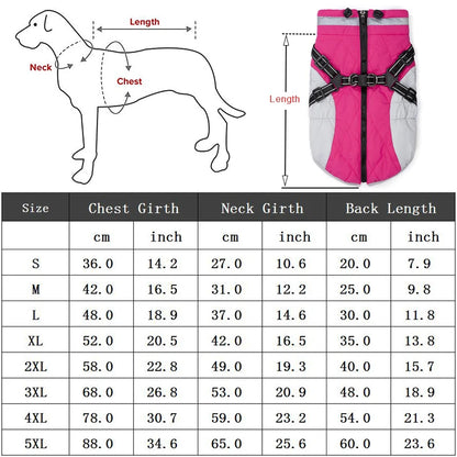 Waterproof Winter Dog Jacket with Harness for Small to Large Breeds