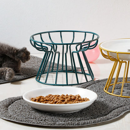 Whisker-Friendly Ceramic Cat Bowl with Stand for Food & Water
