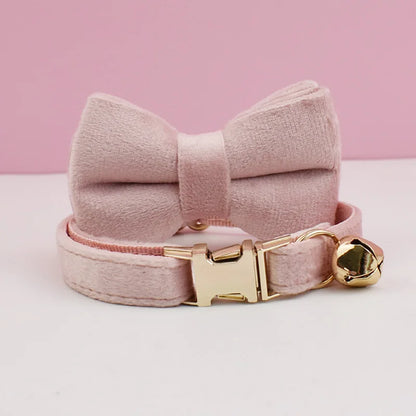 Personalized Velvet Cat Collar with Name Plate and Bow Tie