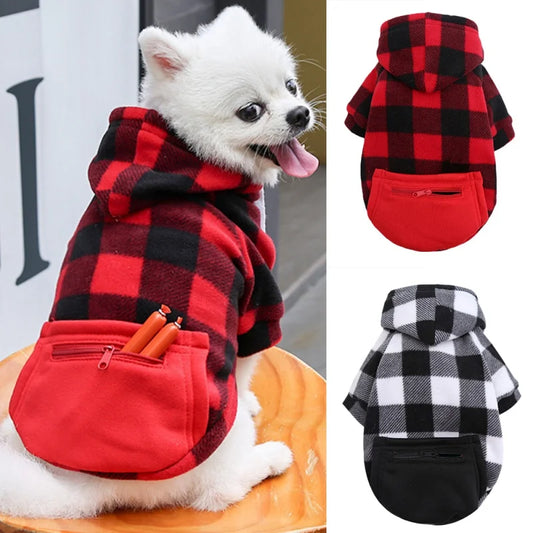 Plaid Dog Hoodie Jacket for Cold Weather - Warm Pet Apparel
