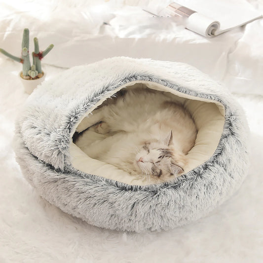 Fluffy Hooded Pet Bed for Cats and Small Dogs