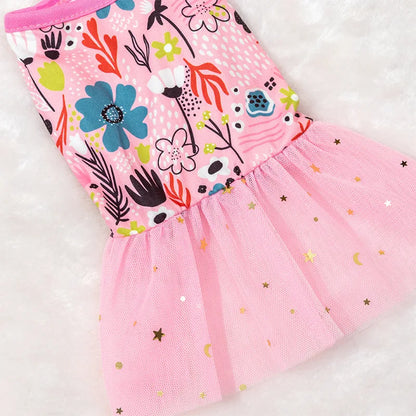 Lace Design Spring Summer Dog & Cat Dress with Mesh Skirt