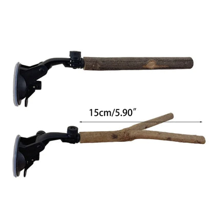 Wooden Bird Perch with Suction Cup for Parrots and Birds