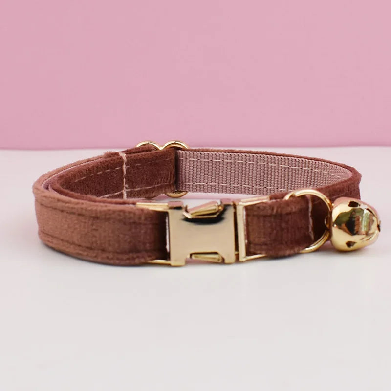Personalized Velvet Cat Collar with Name Plate and Bow Tie