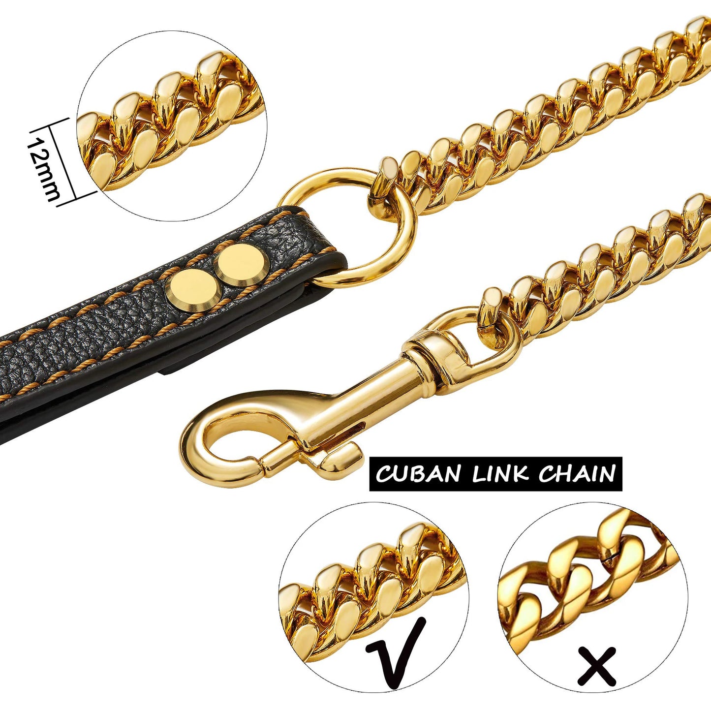 Gold Stainless Steel Chain Collar for Medium & Large Dogs