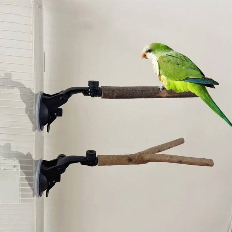 Wooden Bird Perch with Suction Cup for Parrots and Birds