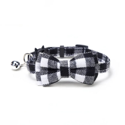 Plaid Christmas Cat Collar with Bow Tie and Bell
