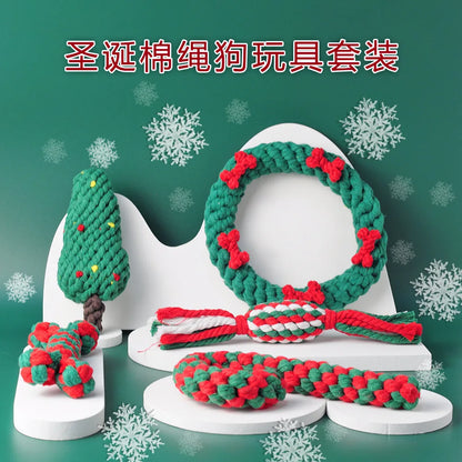 Christmas Cotton Rope Dog Toy Set - Bite-Resistant & Interactive