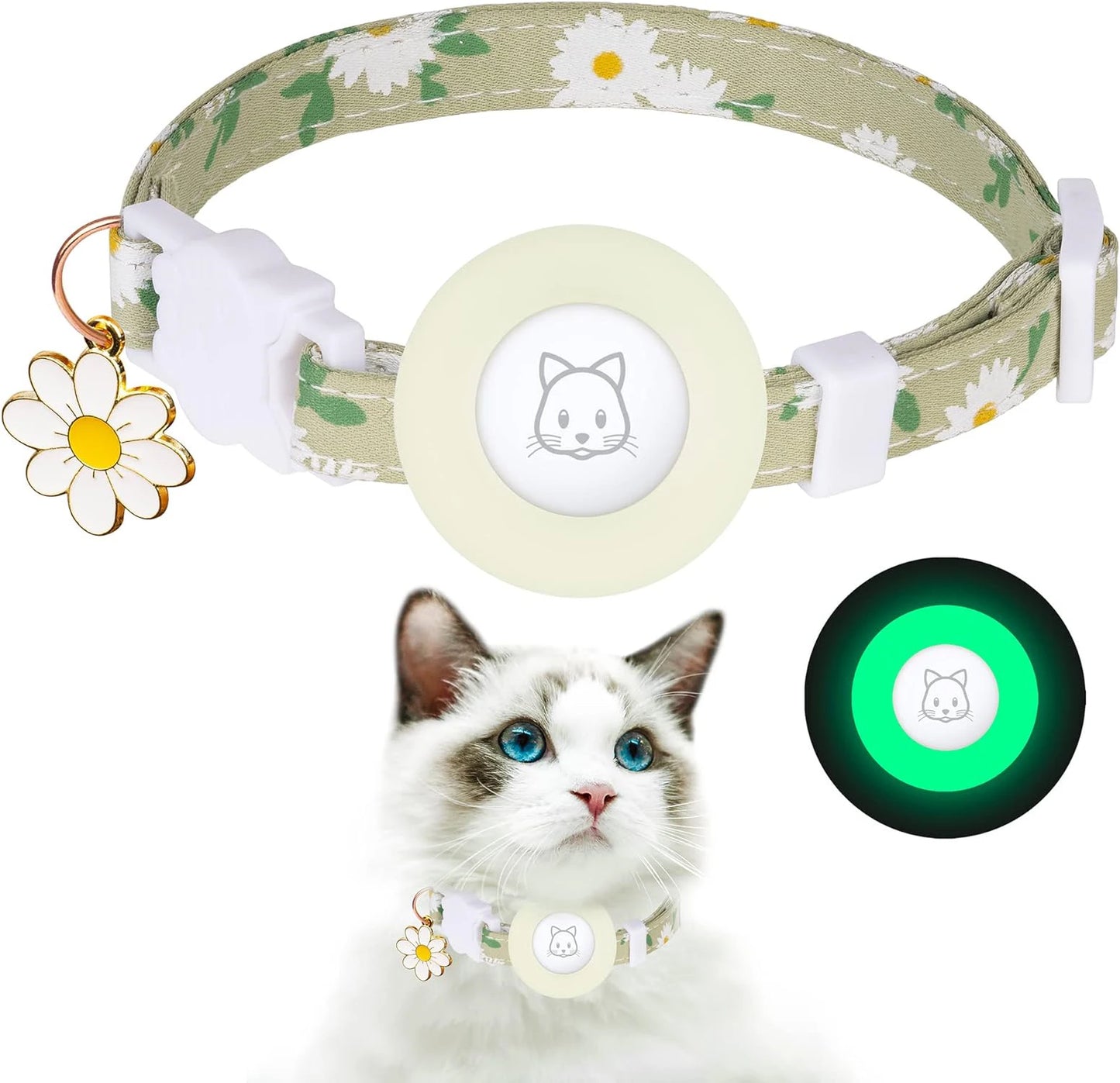 Breakaway Cat Collar with Silicone Airtag Holder & Charms