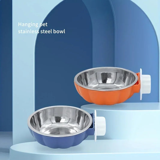 Portable Stainless Steel Pet Bowl for Cage Feeding