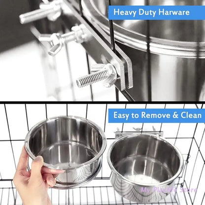 Hanging Stainless Steel Dog and Cat Food Water Bowls