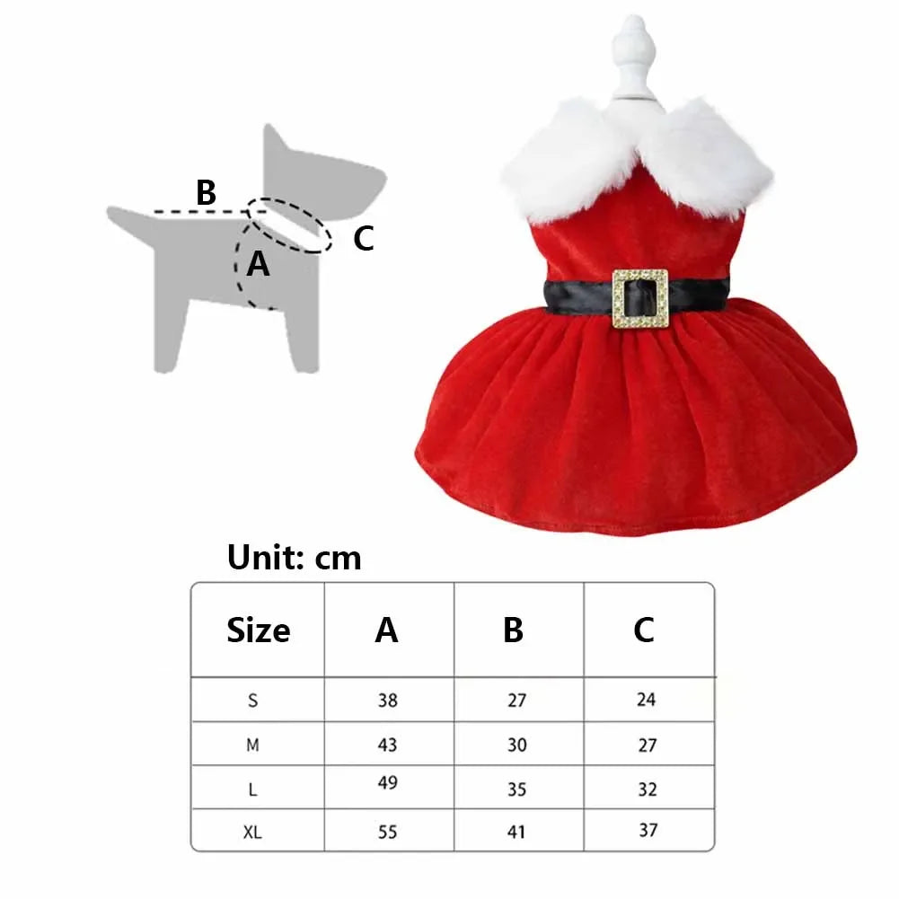Red Christmas Dog Dress with Bow Skirt for Winter Wear