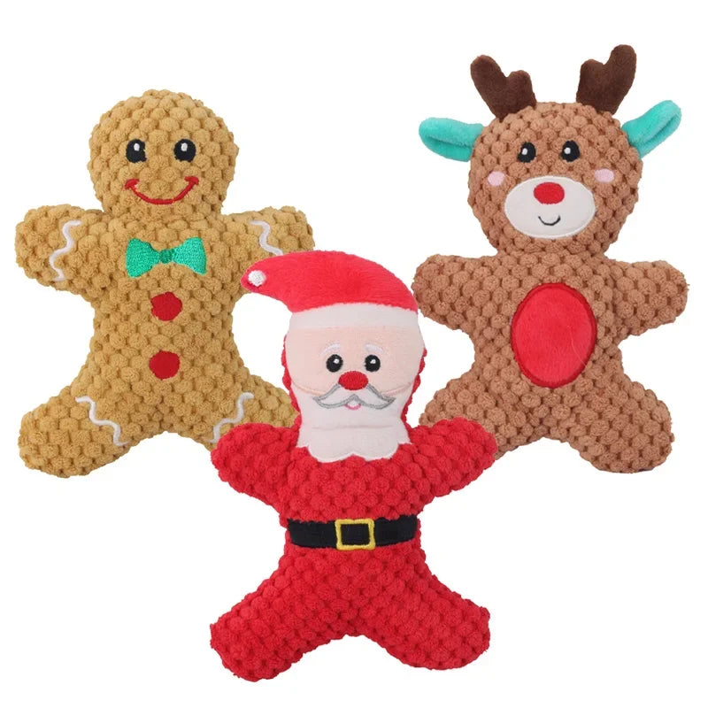 Plush Squeaky Dog Toy Set - Christmas Characters for Pets