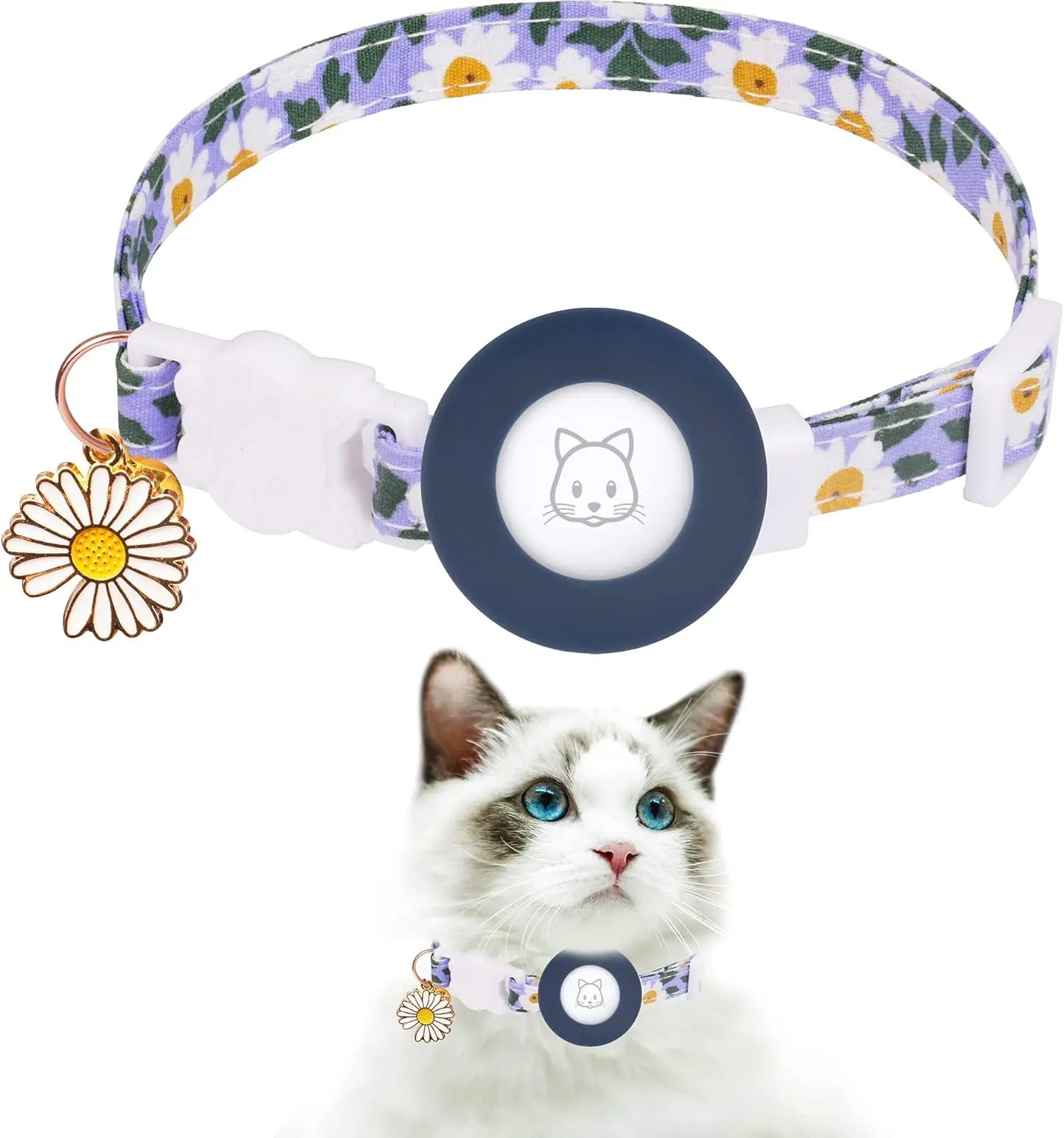 Breakaway Cat Collar with Silicone Airtag Holder & Charms