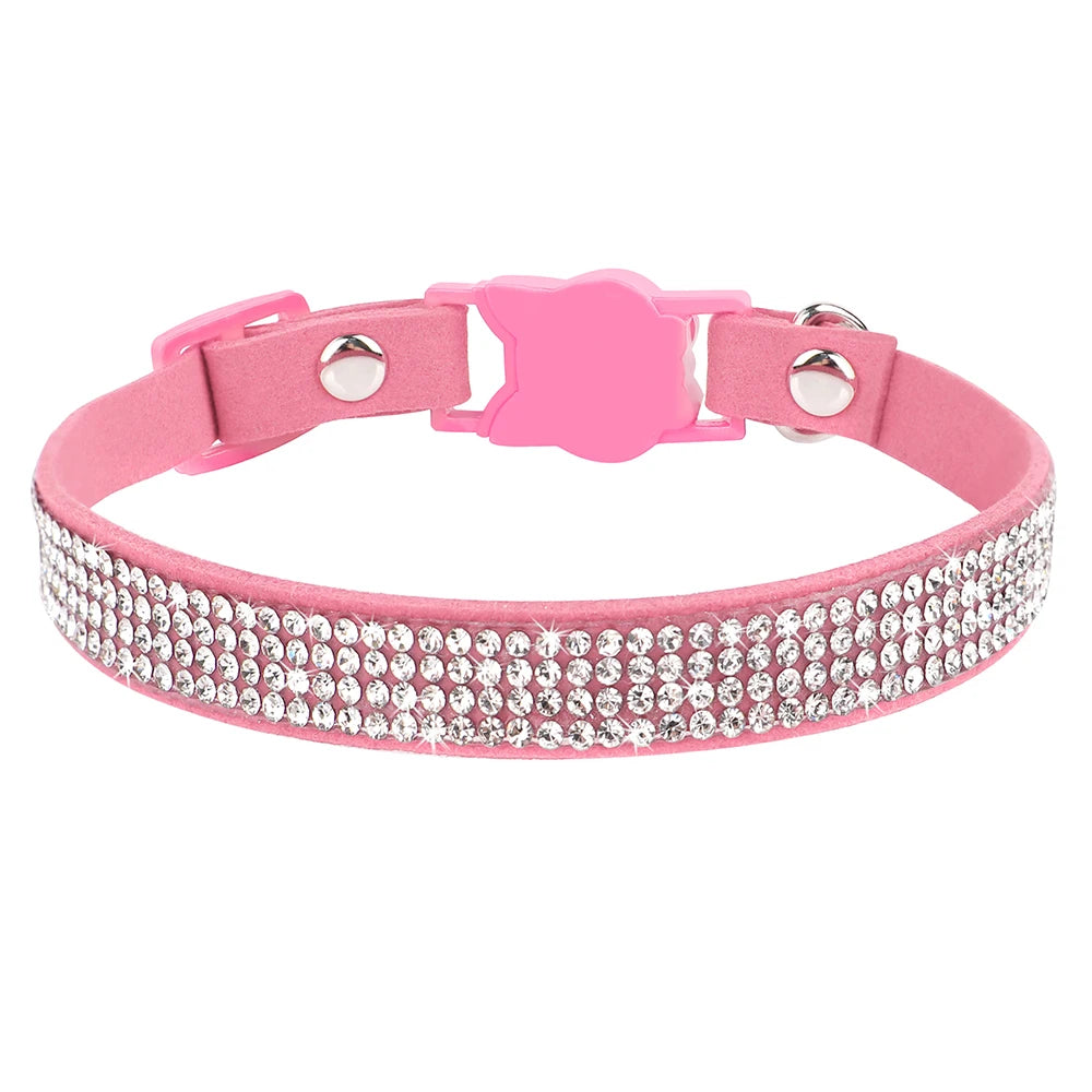 Adjustable Pink Rhinestone Cat Collar with Safety Breakaway