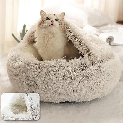 Fluffy Hooded Pet Bed for Cats and Small Dogs