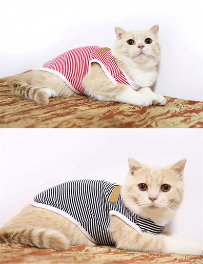 Striped Cotton Sleeveless T-Shirt for Small Dogs and Cats
