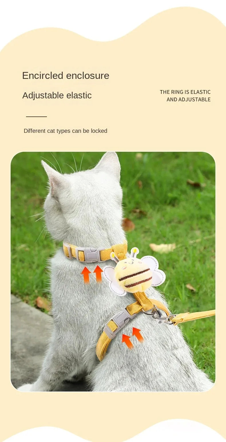 Adjustable Cartoon Bee Pet Harness and Leash Set for Small Dogs