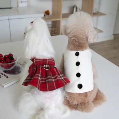 Plaid Christmas Dog Vest and Skirt for Small Pets