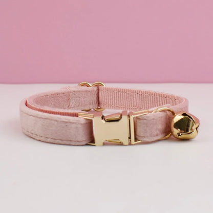Personalized Velvet Cat Collar with Name Plate and Bow Tie