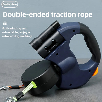 Reflective Retractable Double Dog Leash for Small Dogs