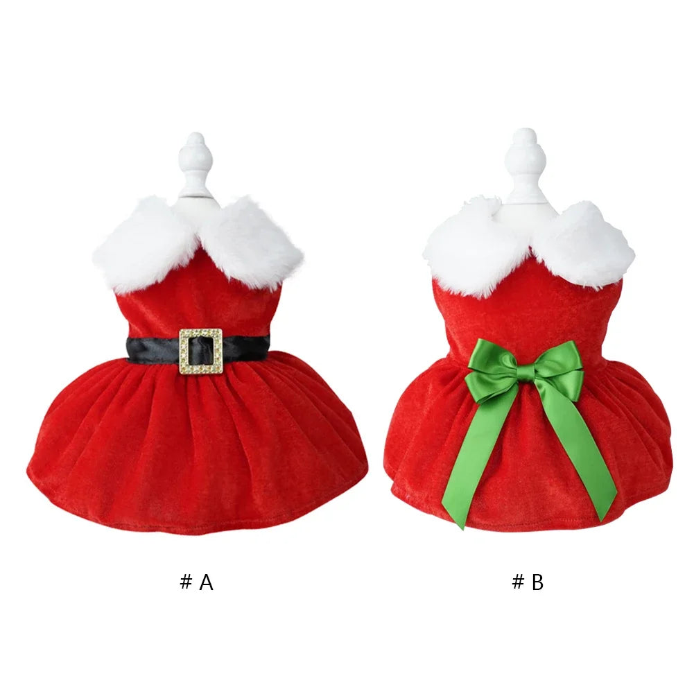 Red Christmas Dog Dress with Bow Skirt for Winter Wear