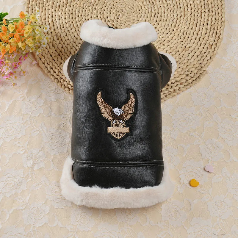 Warm Fleece-Lined Leather Jacket for Dogs and Cats