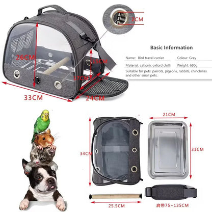 Portable Bird Travel Carrier with Stainless Steel Tray