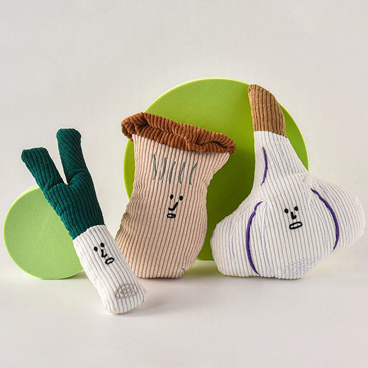Plush Dog Chew Toy Set - Onion, Mushroom, Garlic Squeaky Toy