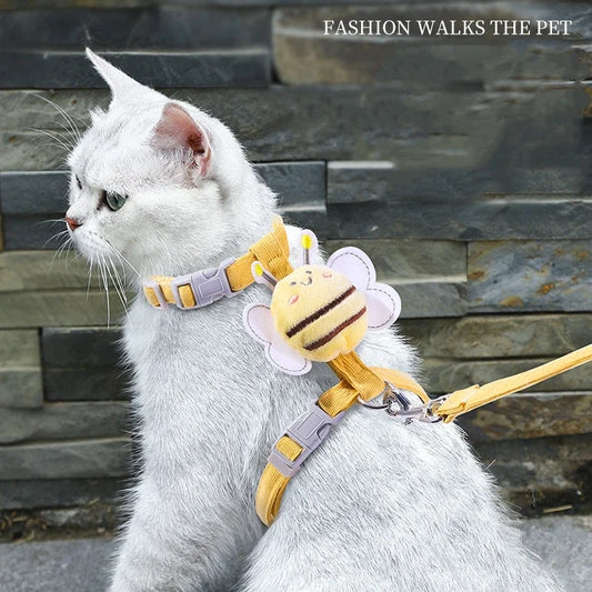 Adjustable Cartoon Bee Pet Harness and Leash Set for Small Dogs