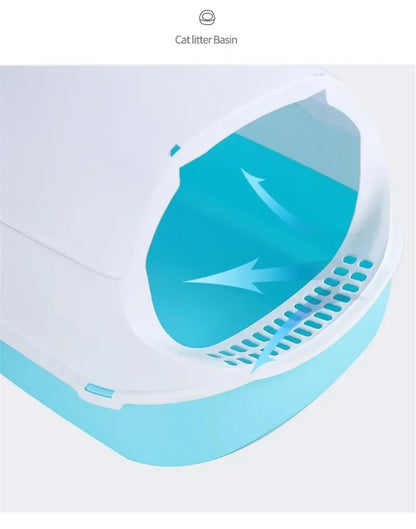 Semi-Enclosed Splashproof Cat Litter Box for Easy Cleaning