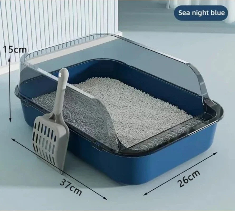 Semi-Enclosed Splashproof Cat Litter Box for Easy Cleaning