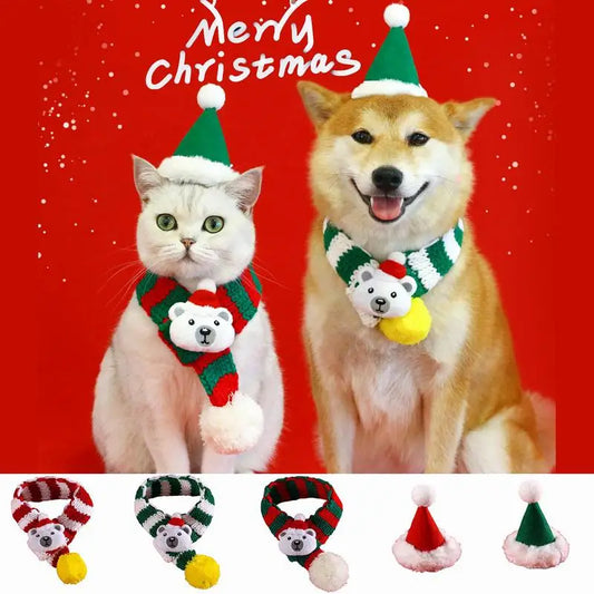 Adjustable Christmas Hat and Scarf for Dogs Up to 20kg