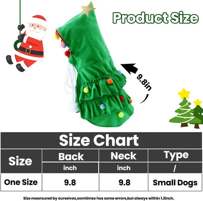 Green Pet Christmas Cloak with Hat and Pompoms for Dogs