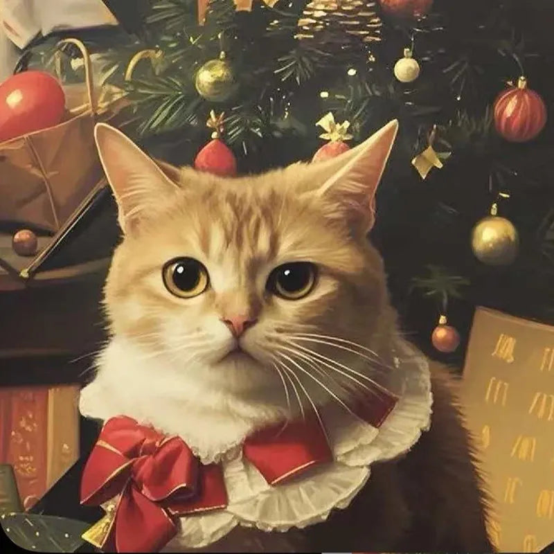 Festive Cat Scarf with Bell Necklace for Holiday Photoshoots