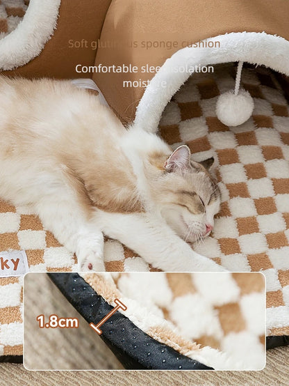 Reindeer-Themed Cat Tunnel Hideaway and Plush Bed