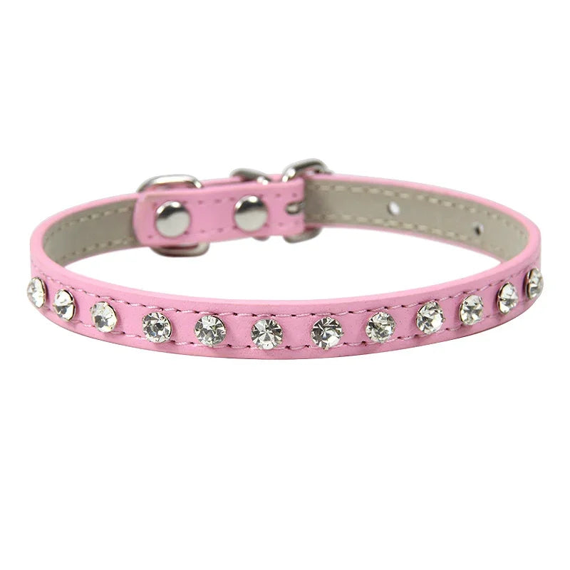 Rhinestone Cat Collar and Leather Dog Neck Strap