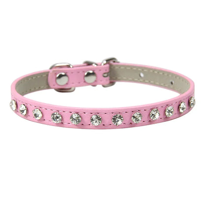 Rhinestone Cat Collar and Leather Dog Neck Strap