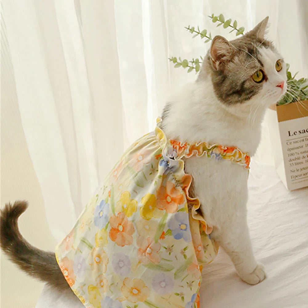 Floral Cotton Suspender Skirt for Cats and Dogs