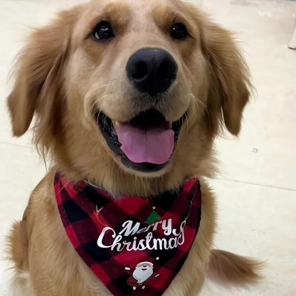 Santa & Snowman Holiday Dog Bandana - Adjustable Polyester