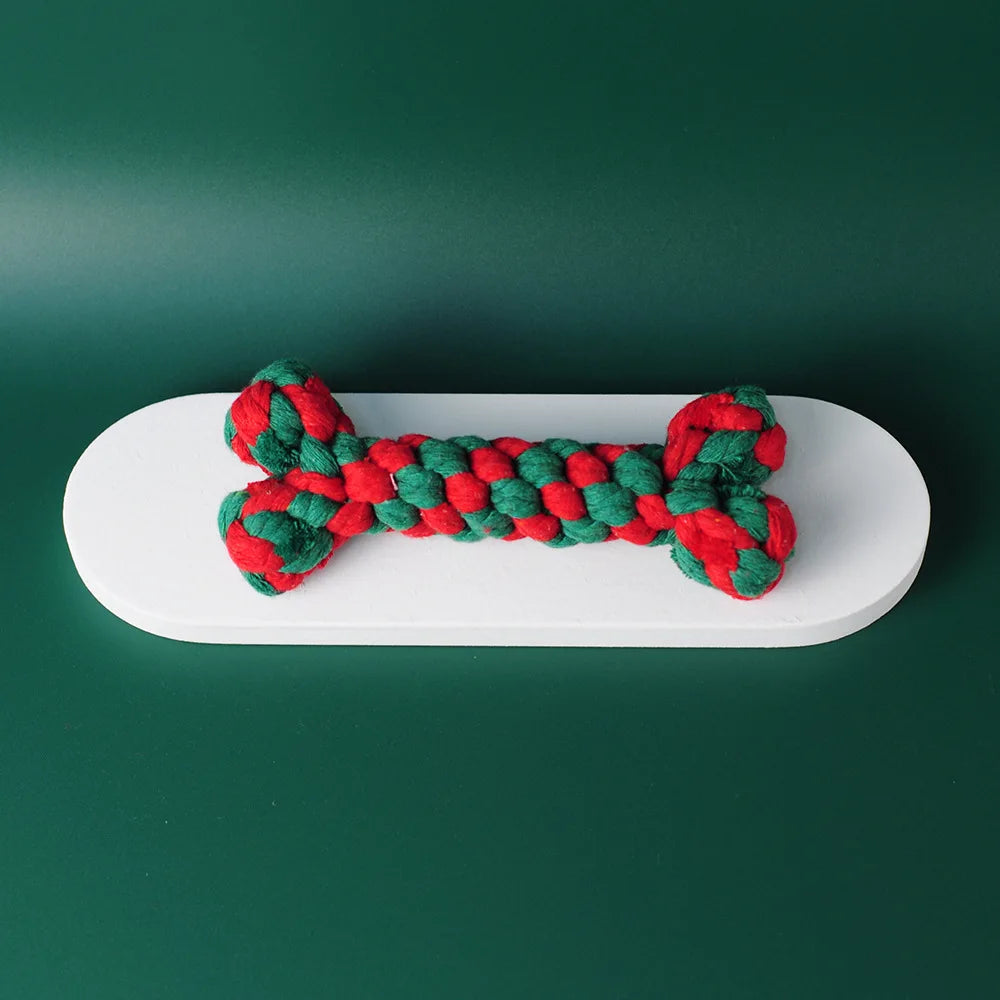 Christmas Cotton Rope Dog Toy Set - Bite-Resistant & Interactive