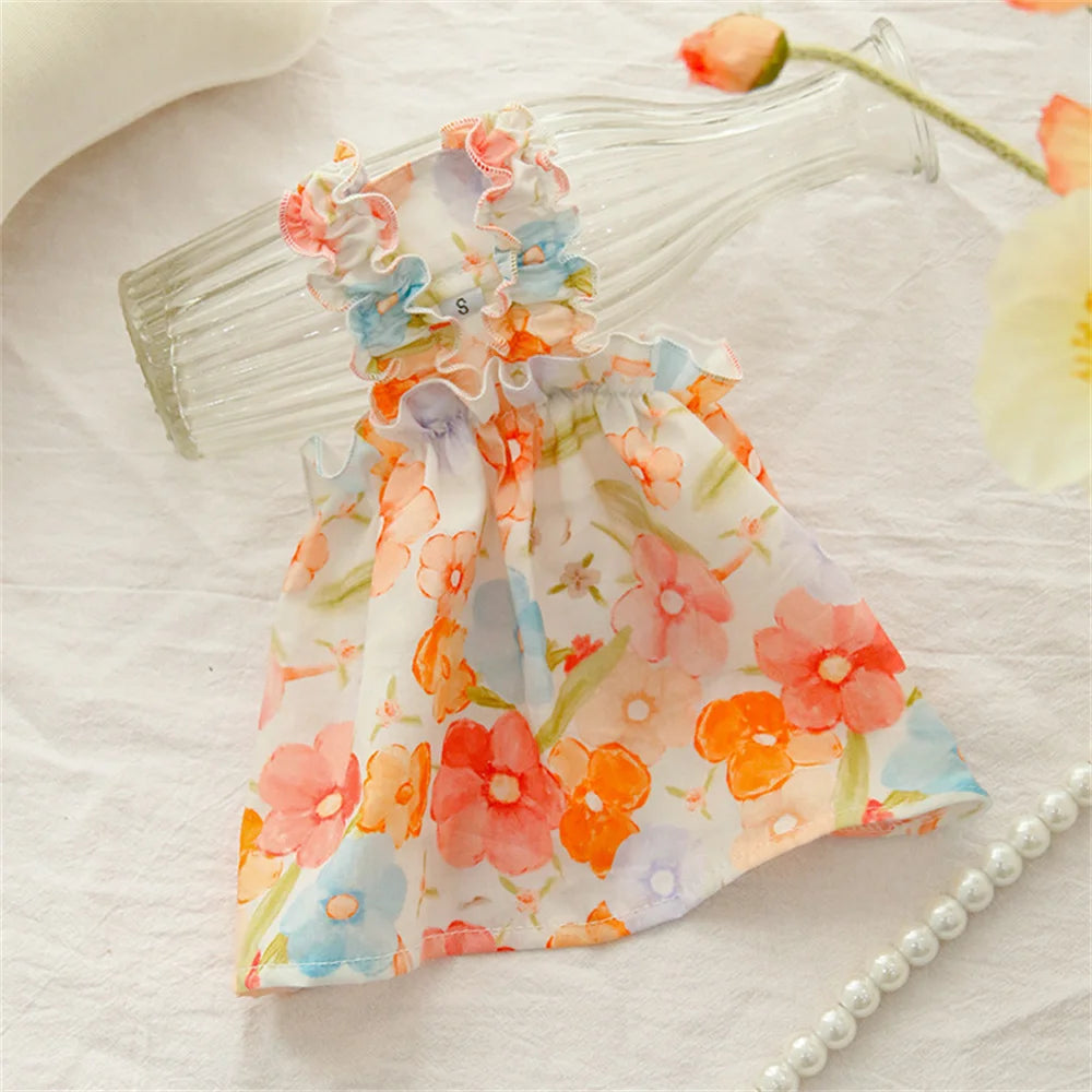 Floral Cotton Suspender Skirt for Cats and Dogs